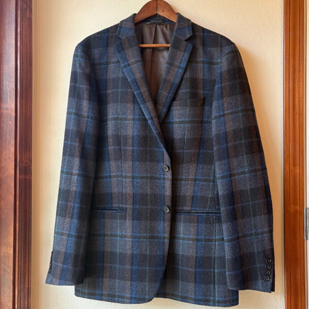 Lauren Ralph Lauren Brown Plaid 100% Wool Sport Coat Pockets Size 44L Old Money